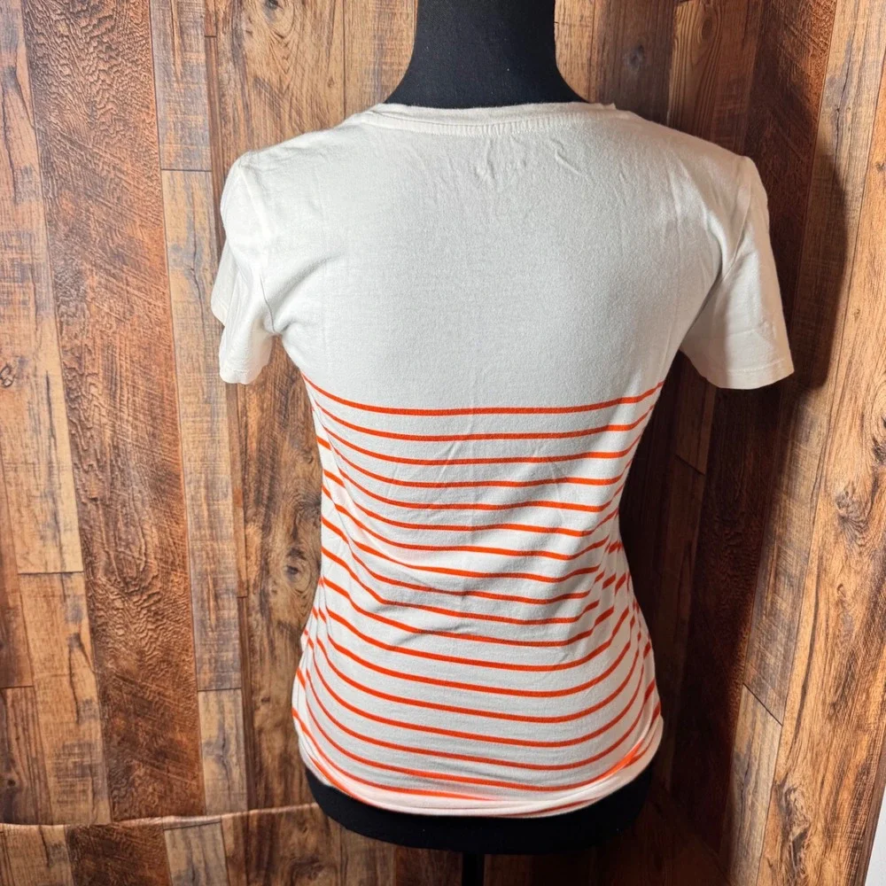 Michael Kors Womens XS T-Shirt Orange Striped Embellished Logo Tee‎